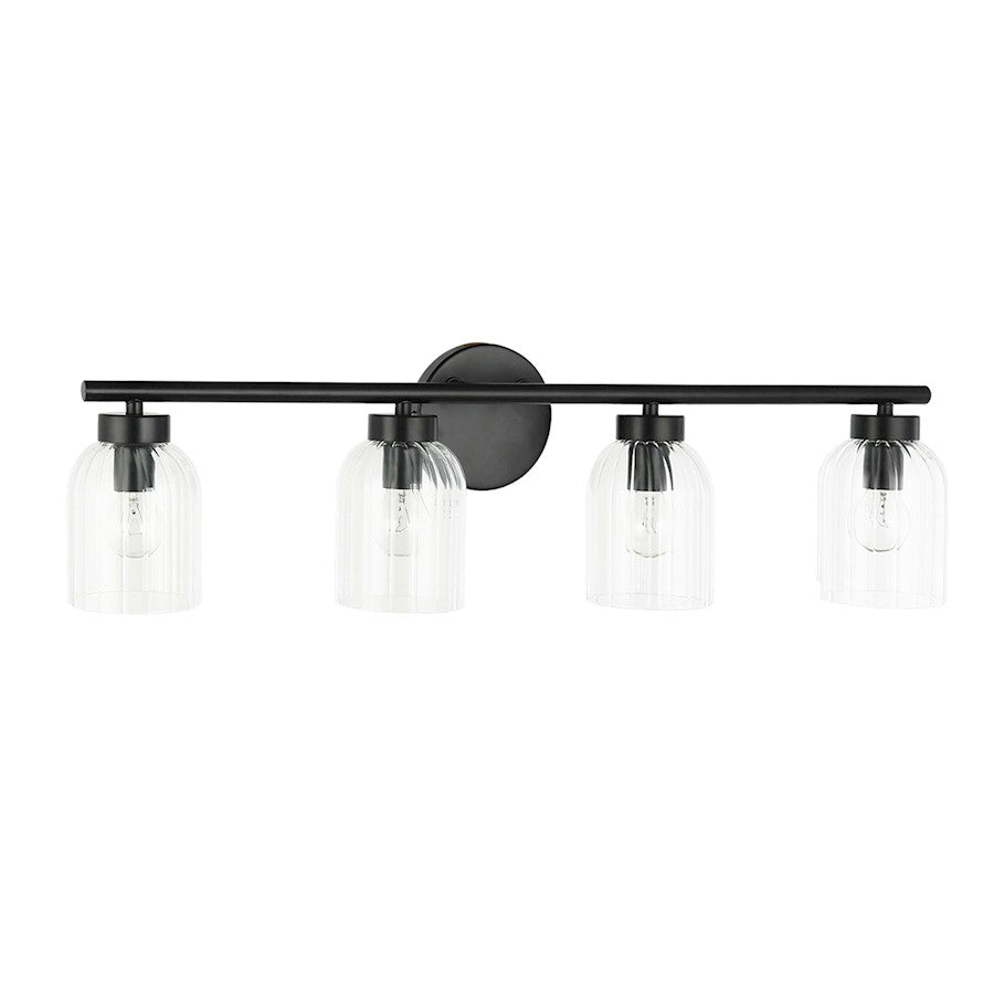 Dainolite Vienna 29in 4-Light Vanity | Transitional Matte Black and Clear Glass | Bathroom & Powder Room | 29 x 5.75 x 7.25 in | Model VIE-294W-MB