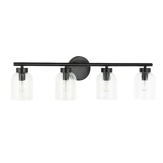 Dainolite Vienna 29in 4-Light Vanity | Transitional Matte Black and Clear Glass | Bathroom & Powder Room | 29 x 5.75 x 7.25 in | Model VIE-294W-MB