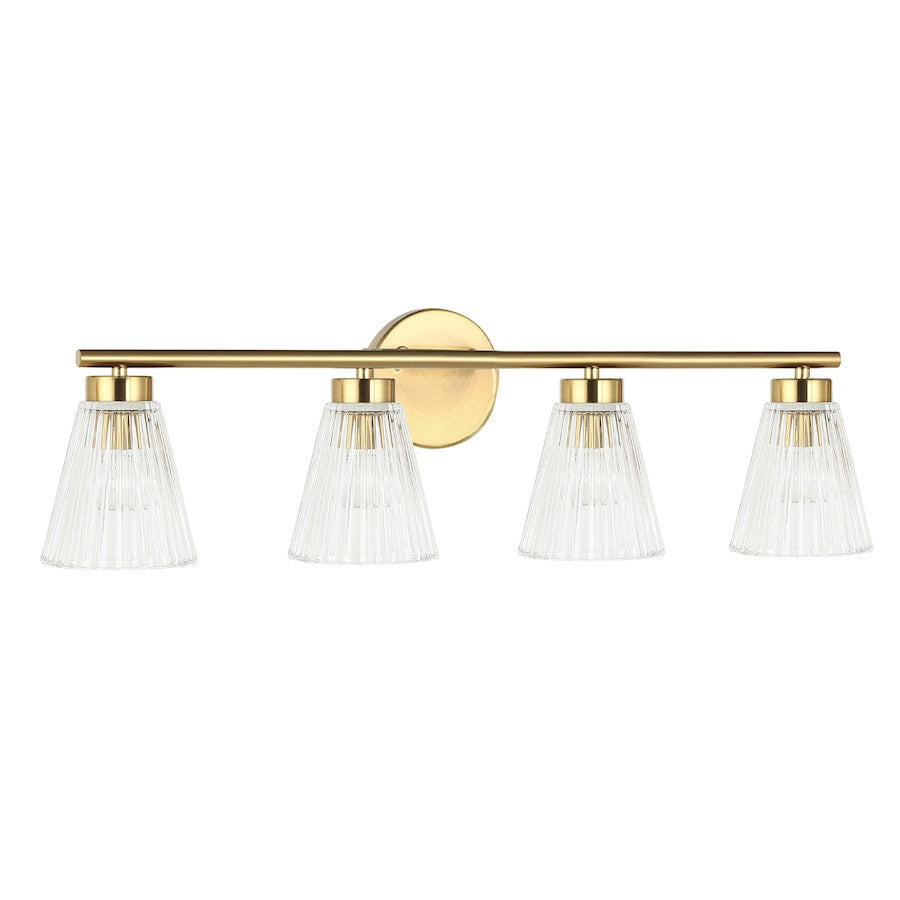 Dainolite Vienna 29in 4-Light Vanity | Transitional Aged Brass and Clear Ribbed Glass | Bathroom & Powder Room | 29 x 6 x 8 in | Model VIE-304W-AGB