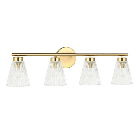 Dainolite Vienna 29in 4-Light Vanity | Transitional Aged Brass and Clear Ribbed Glass | Bathroom & Powder Room | 29 x 6 x 8 in | Model VIE-304W-AGB