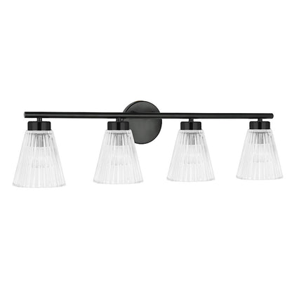 Dainolite Vienna 29in 4-Light Vanity | Transitional Matte Black and Clear Ribbed Glass | Bathroom & Powder Room | 29 x 6 x 8 in | Model VIE-304W-MB