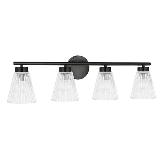 Dainolite Vienna 29in 4-Light Vanity | Transitional Matte Black and Clear Ribbed Glass | Bathroom & Powder Room | 29 x 6 x 8 in | Model VIE-304W-MB