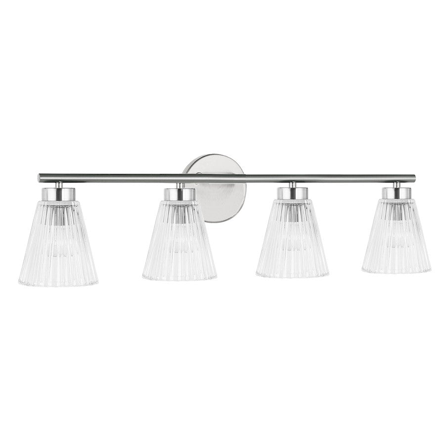 Dainolite Vienna 29in 4-Light Vanity | Transitional Polished Chrome and Clear Ribbed Glass | Bathroom Vanity | 6 x 29 x 8 in | Model VIE-304W-PC