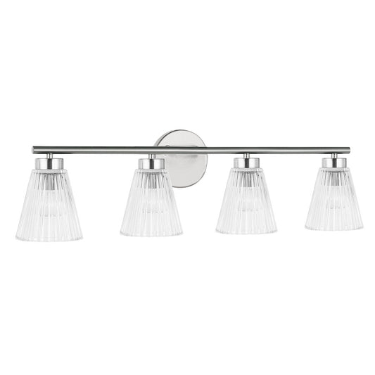 Dainolite Vienna 29in 4-Light Vanity | Transitional Polished Chrome and Clear Ribbed Glass | Bathroom Vanity | 6 x 29 x 8 in | Model VIE-304W-PC