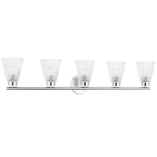 Dainolite Vienna 37in 5-Light Vanity | Transitional Polished Chrome and Clear Ribbed Glass | Bathroom Vanity | 6 x 37 x 8 in | Model VIE-385W-PC