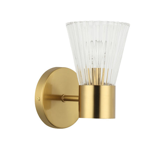 Dainolite Vienna 1-Light Wall Sconce | Transitional Aged Brass and Clear Ribbed Glass | Bathroom & Powder Room Accent | Model VIE-91W-AGB