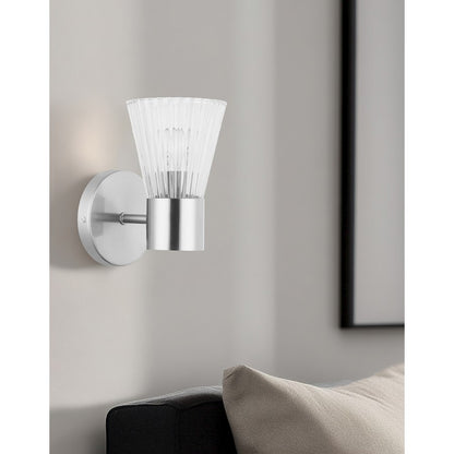 Dainolite Vienna 1-Light Wall Sconce | Transitional Polished Chrome and Clear Ribbed Glass | Bathroom & Hallway Accent | 6in | Model VIE-91W-PC