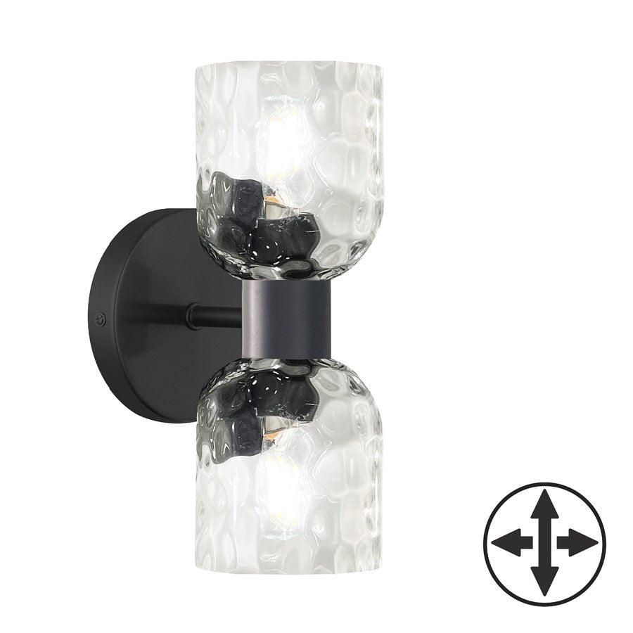 Dainolite Vallora 12in 2-Light Vanity Light | Transitional Matte Black and Clear Glass | Bathroom & Powder Room | Model VLA-102W-MB-CLR