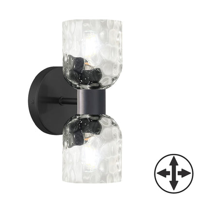 Dainolite Vallora 12in 2-Light Vanity Light | Transitional Matte Black and Clear Glass | Bathroom & Powder Room | Model VLA-102W-MB-CLR