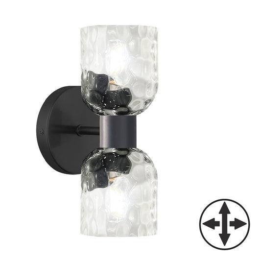 Dainolite Vallora 12in 2-Light Vanity Light | Transitional Matte Black and Clear Glass | Bathroom & Powder Room | Model VLA-102W-MB-CLR