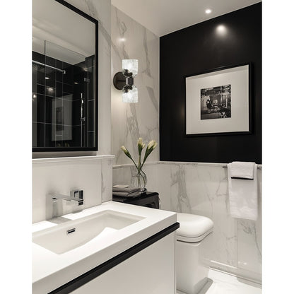 Dainolite Vallora 12in 2-Light Vanity Light | Transitional Matte Black and Clear Glass | Bathroom & Powder Room | Model VLA-102W-MB-CLR