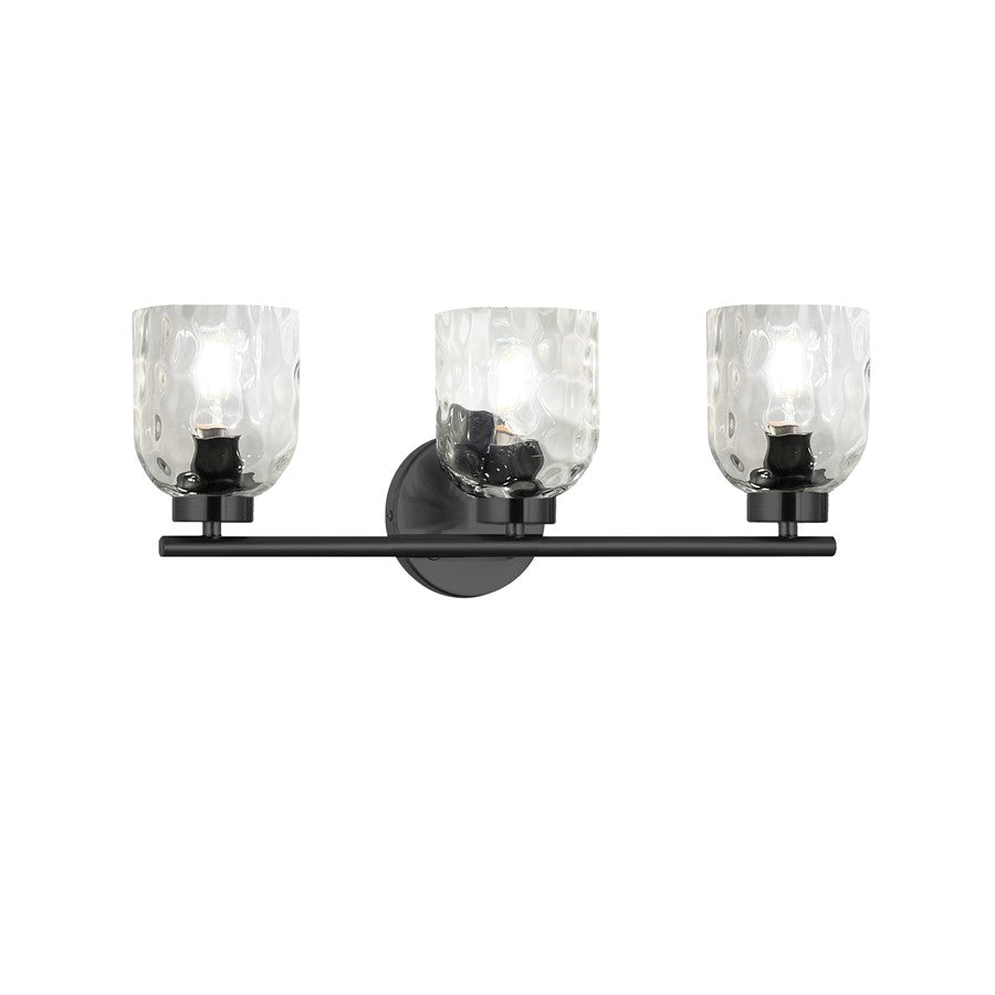 Dainolite Vallora 3-Light Vanity Light | Transitional Matte Black and Clear Glass | Bathroom & Powder Room | 21 in W | Model VLA-213W-MB-CLR