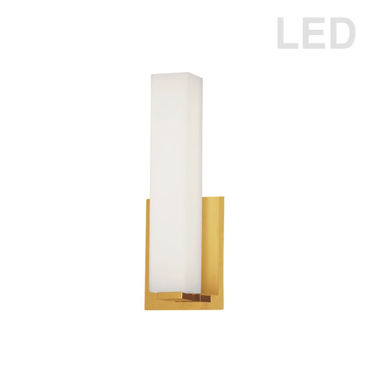 Dainolite 10in 1-Light Vanity Light | Contemporary White Glass with Aged Brass Accent | Bathroom & Powder Room | Model VLD-172-10-AGB
