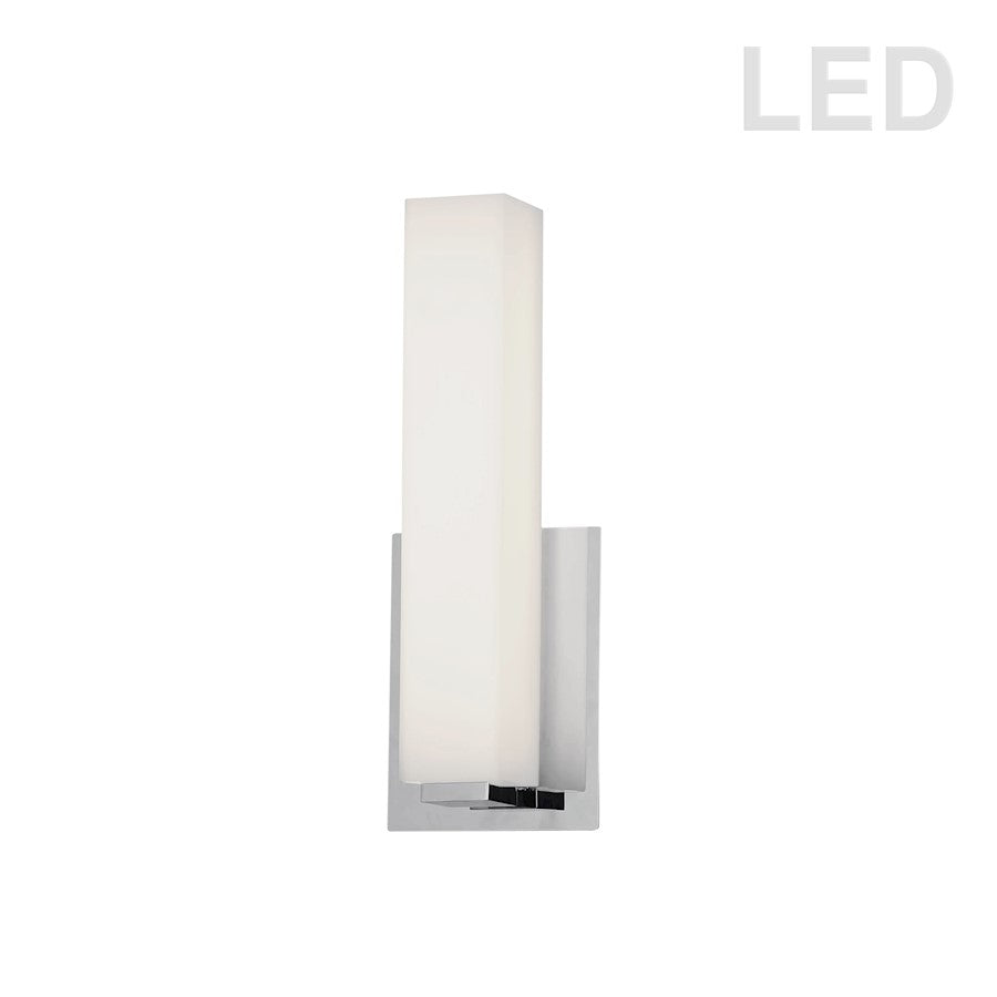 Dainolite VLD-172 10.5in 1-Light Vanity Light | Contemporary White Glass and Polished Chrome Metal | Bathroom Vanity | Model VLD-172-10-PC