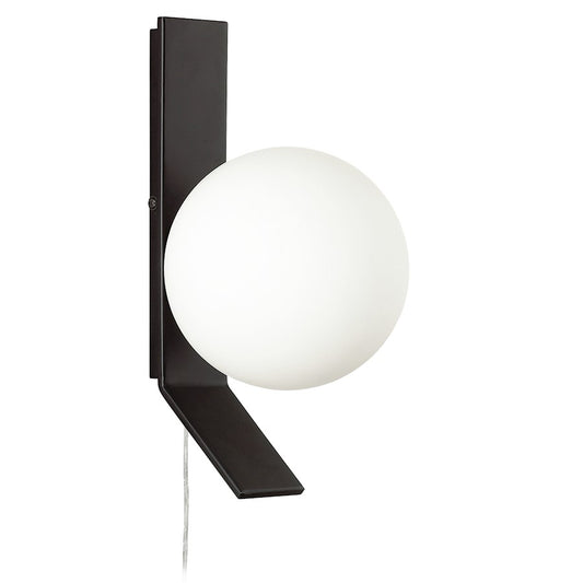 Dainolite Valemont 1-Light Wall Sconce | Modern Opal White Glass and Matte Black Metal | Living Room & Bedroom Accent | Model VMT-51W-MB