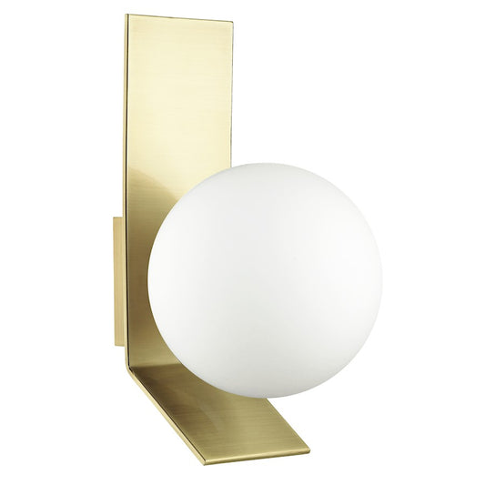 Dainolite Valemont 8in 1-Light Wall Sconce | Modern Opal White Glass and Aged Brass Metal | Bedroom & Hallway Accent | Model VMT-81W-AGB