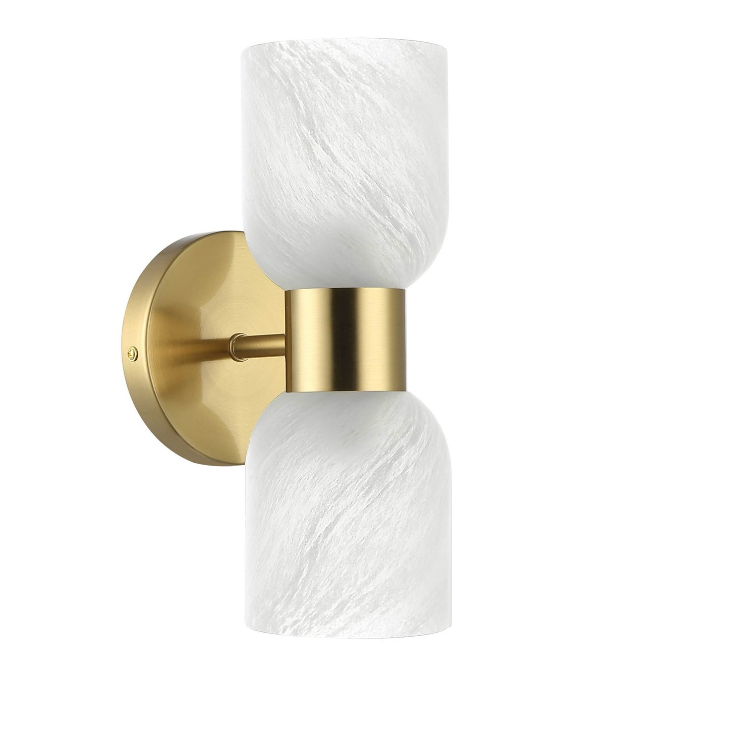 Dainolite Vonda 2-Light Wall Sconce | Transitional Aged Brass Metal and Faux Alabaster Glass | Bathroom & Powder Room Vanity | Model VND-102W-AGB-ALB