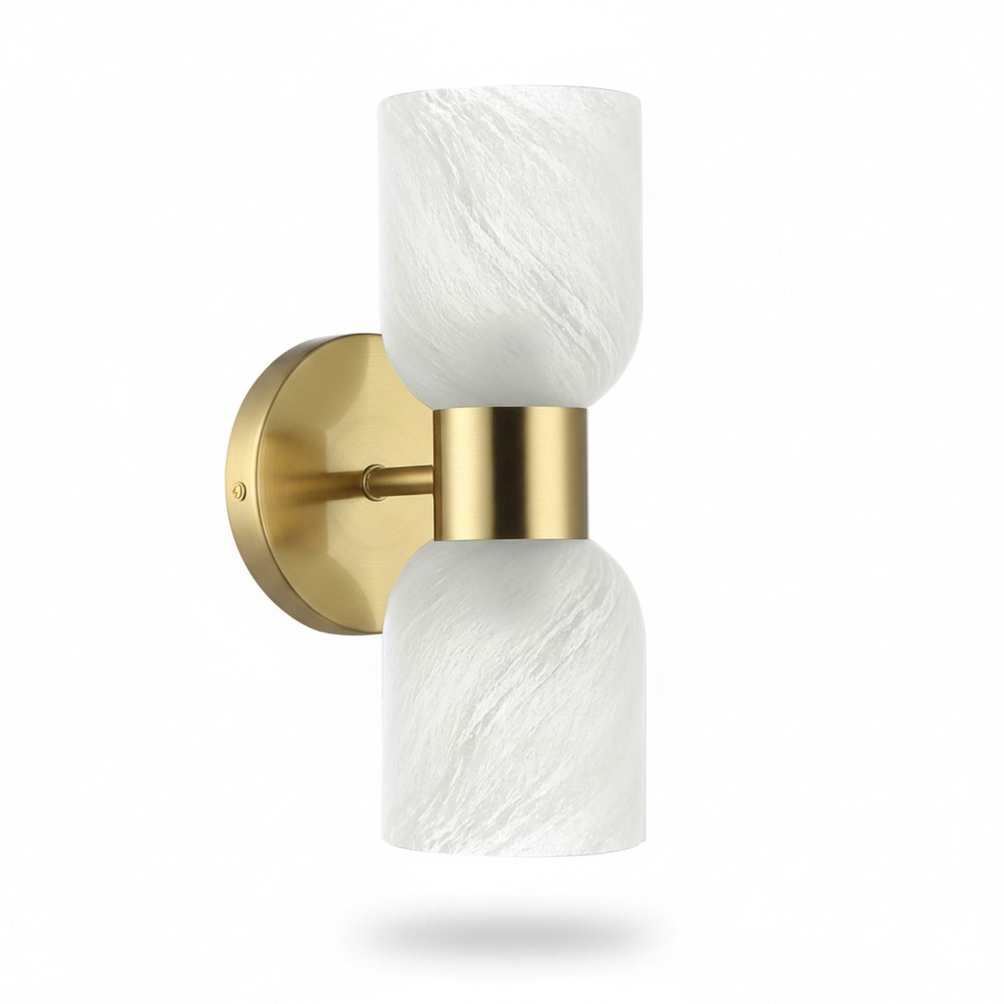 Dainolite Vonda 2-Light Wall Sconce | Transitional Aged Brass Metal and Faux Alabaster Glass | Bathroom & Powder Room Vanity | Model VND-102W-AGB-ALB