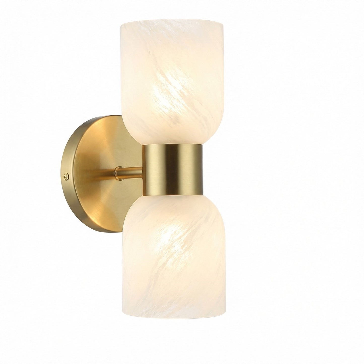 Dainolite Vonda 2-Light Wall Sconce | Transitional Aged Brass Metal and Faux Alabaster Glass | Bathroom & Powder Room Vanity | Model VND-102W-AGB-ALB