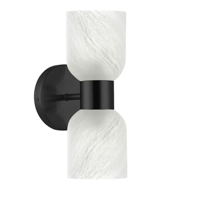 Dainolite Vonda 2-Light Wall Sconce | Transitional Matte Black Metal and Faux Alabaster Glass | Bathroom & Powder Room Vanity | Model VND-102W-MB-ALB