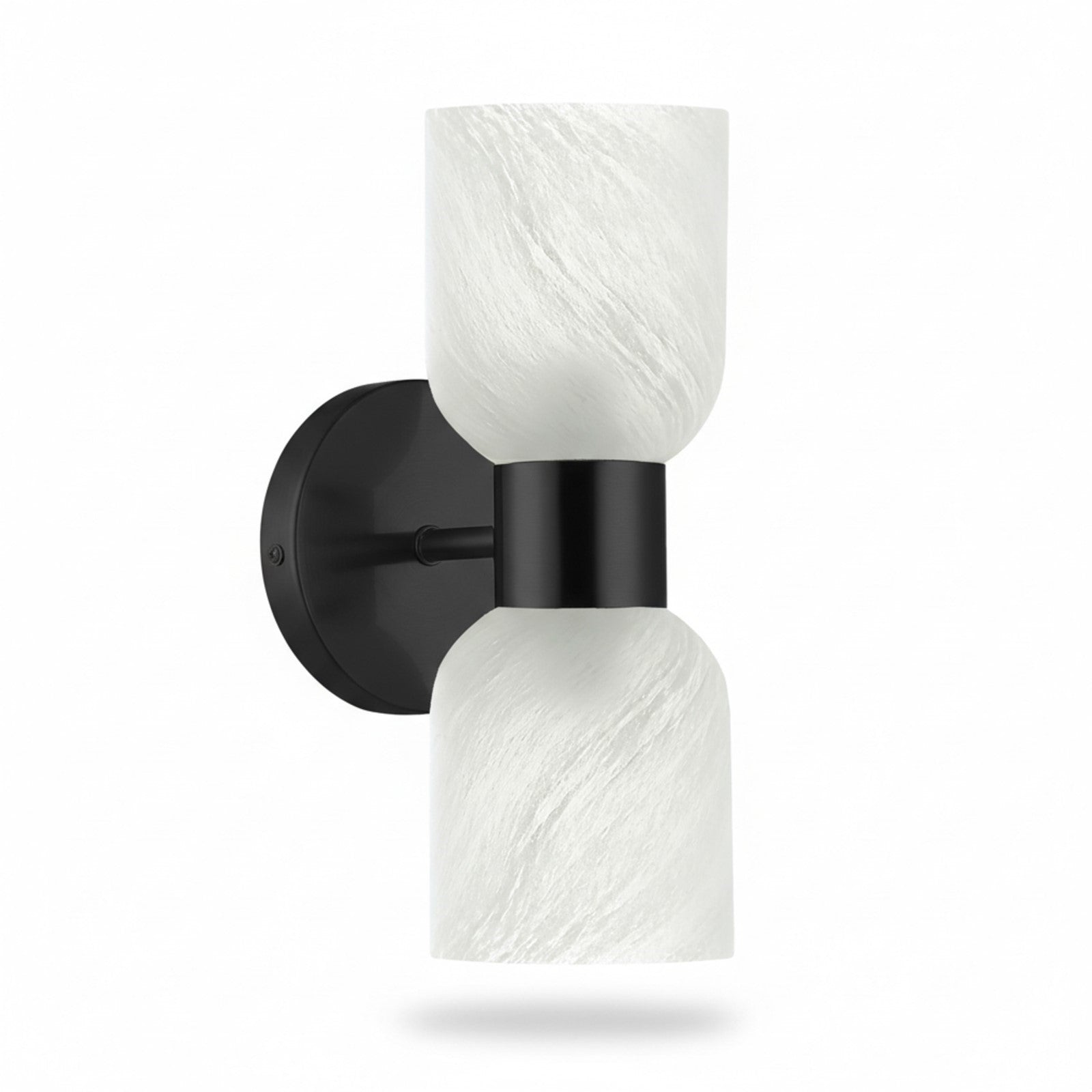 Dainolite Vonda 2-Light Wall Sconce | Transitional Matte Black Metal and Faux Alabaster Glass | Bathroom & Powder Room Vanity | Model VND-102W-MB-ALB