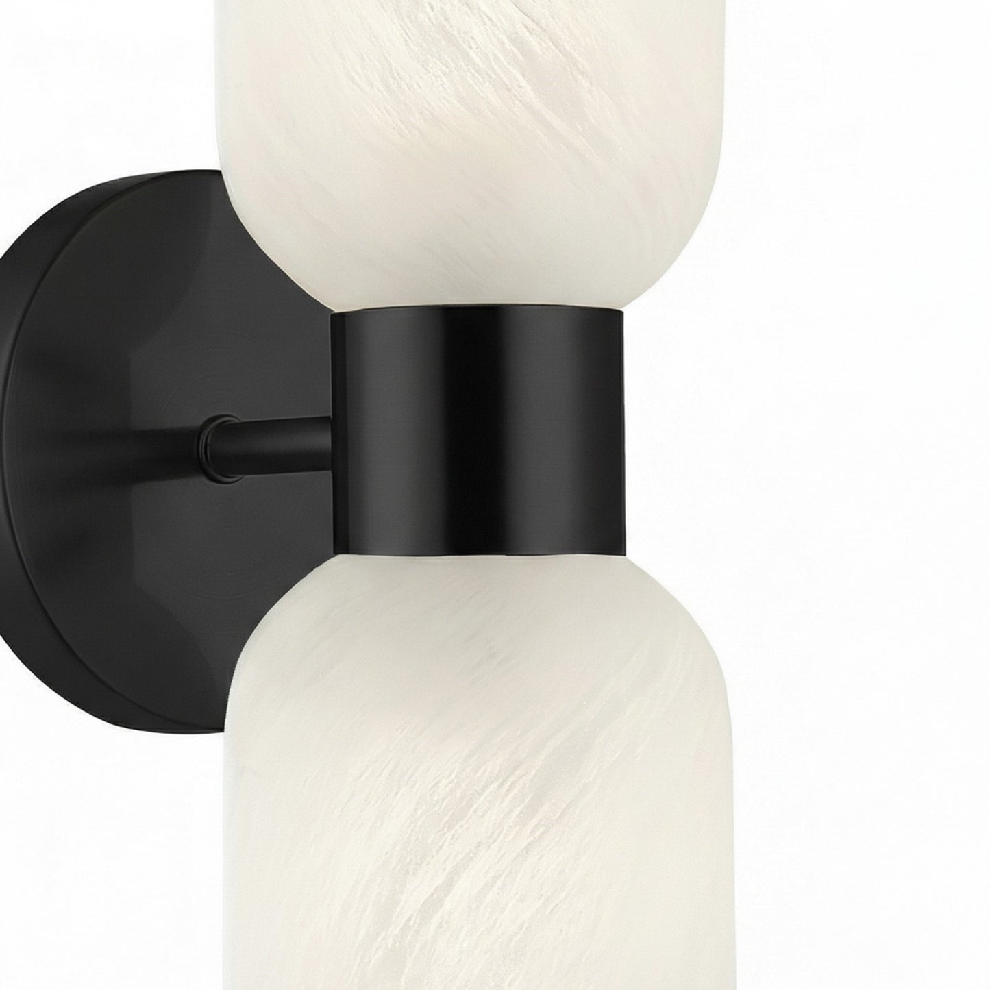 Dainolite Vonda 2-Light Wall Sconce | Transitional Matte Black Metal and Faux Alabaster Glass | Bathroom & Powder Room Vanity | Model VND-102W-MB-ALB