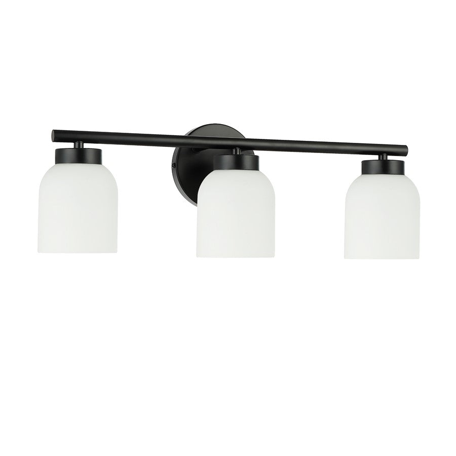 Dainolite Vonda 21in 3-Light Vanity Light | Transitional Matte Black and White Glass | Bathroom & Powder Room | Model VND-213W-MB