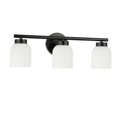 Dainolite Vonda 21in 3-Light Vanity Light | Transitional Matte Black and White Glass | Bathroom & Powder Room | Model VND-213W-MB