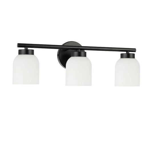 Dainolite Vonda 21in 3-Light Vanity Light | Transitional Matte Black and White Glass | Bathroom & Powder Room | Model VND-213W-MB