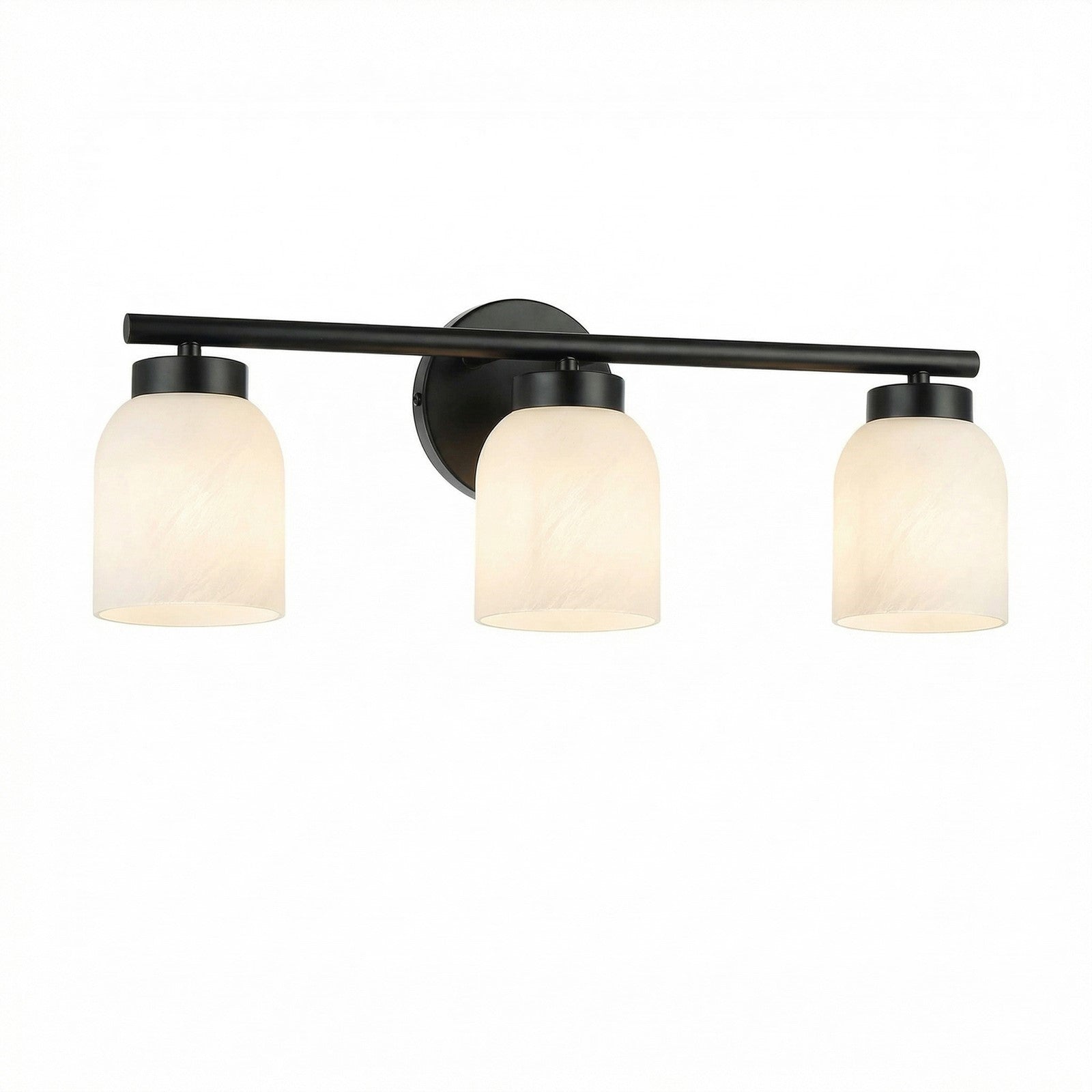 Dainolite Vonda 21in 3-Light Vanity Light | Transitional Matte Black Metal and Faux Alabaster Glass | Bathroom & Powder Room | Model VND-213W-MB-ALB