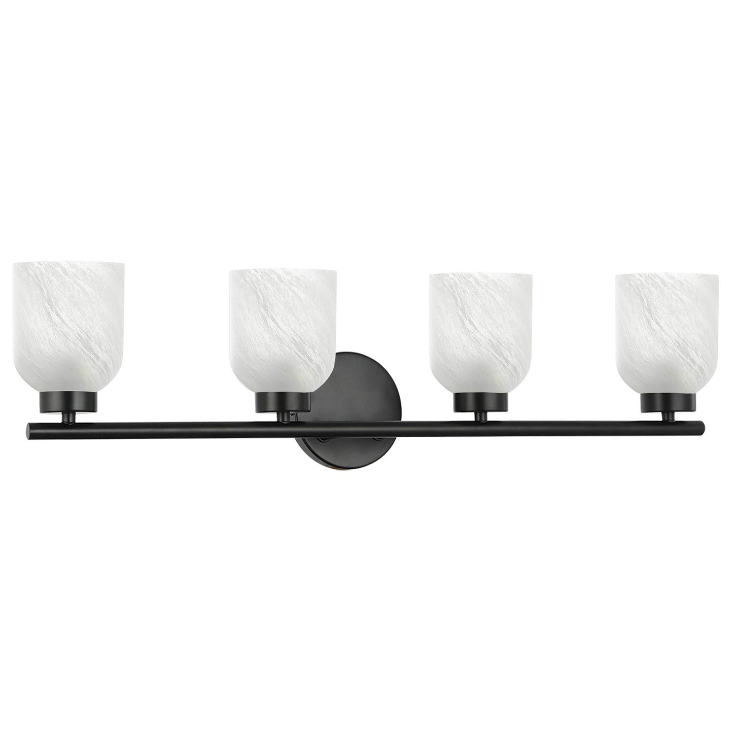 Dainolite Vonda 29in 4-Light Vanity Light | Transitional Matte Black Metal and Faux Alabaster Glass | Bathroom & Powder Room | 29 | Model VND-294W-MB-ALB
