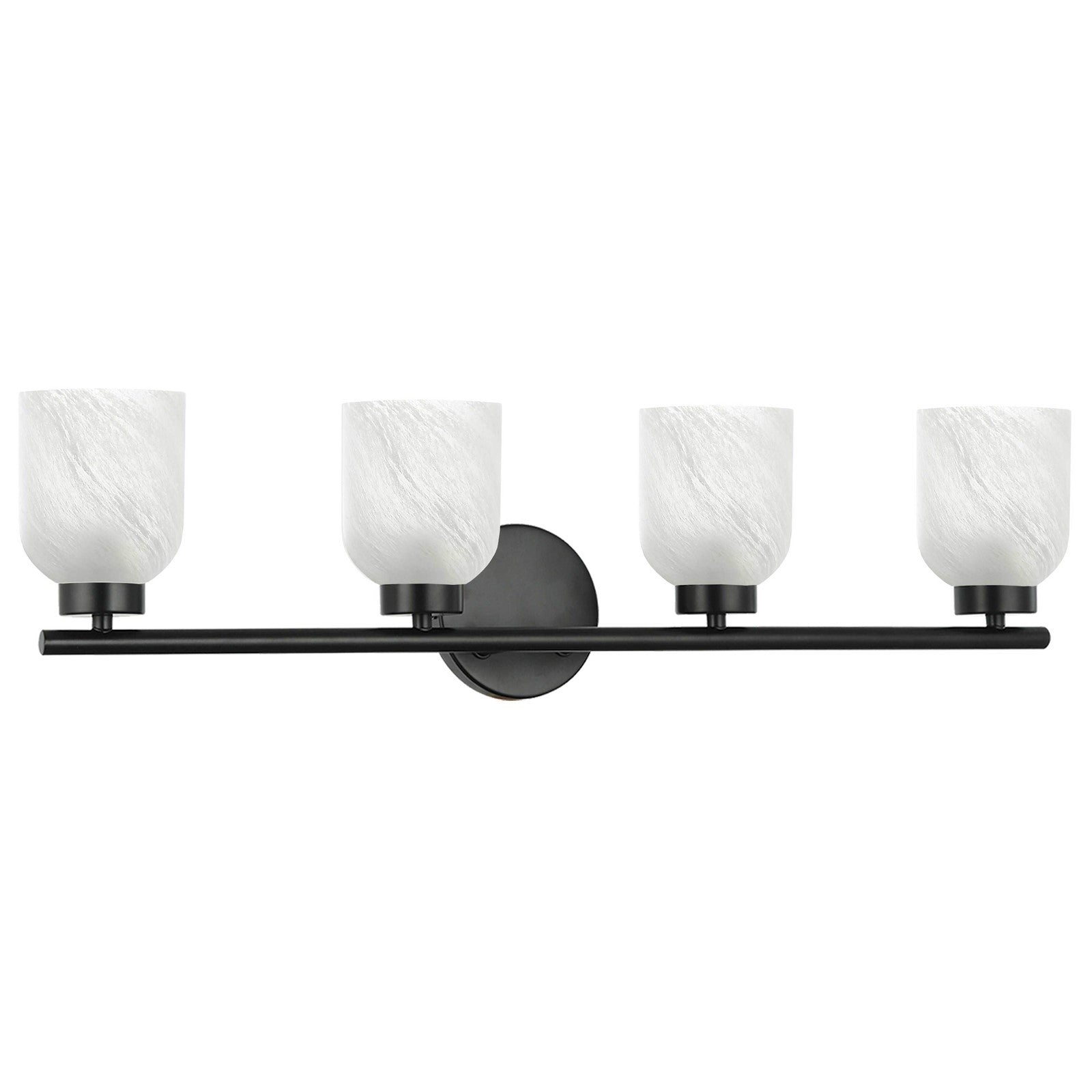 Dainolite Vonda 29in 4-Light Vanity Light | Transitional Matte Black Metal and Faux Alabaster Glass | Bathroom & Powder Room | 29 | Model VND-294W-MB-ALB