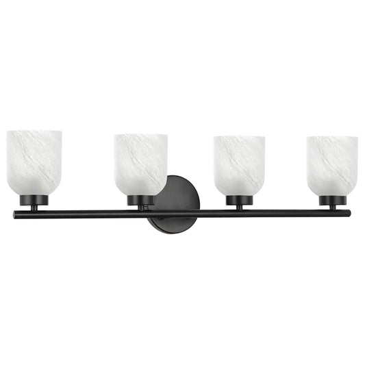 Dainolite Vonda 29in 4-Light Vanity Light | Transitional Matte Black Metal and Faux Alabaster Glass | Bathroom & Powder Room | 29 | Model VND-294W-MB-ALB