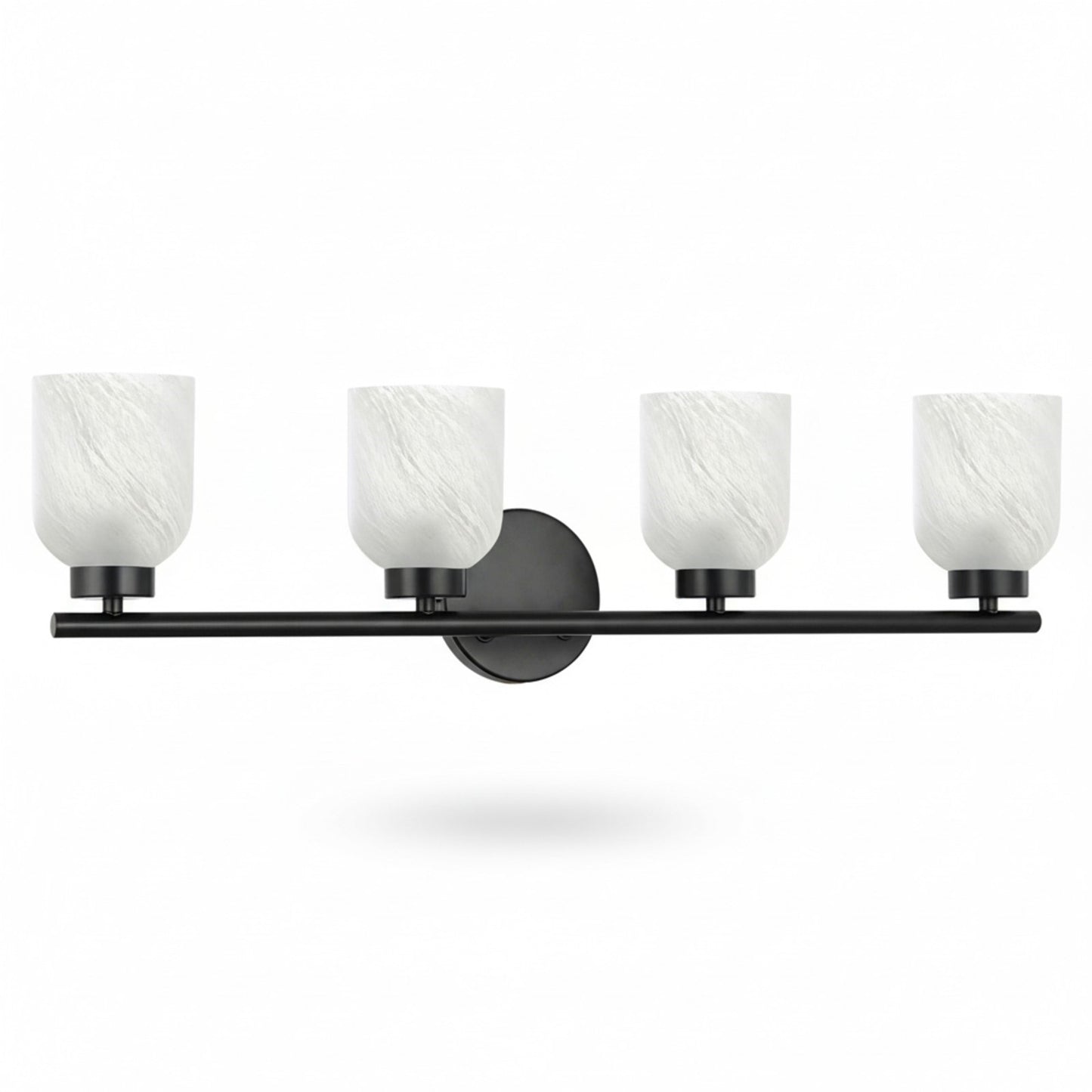 Dainolite Vonda 29in 4-Light Vanity Light | Transitional Matte Black Metal and Faux Alabaster Glass | Bathroom & Powder Room | 29 | Model VND-294W-MB-ALB