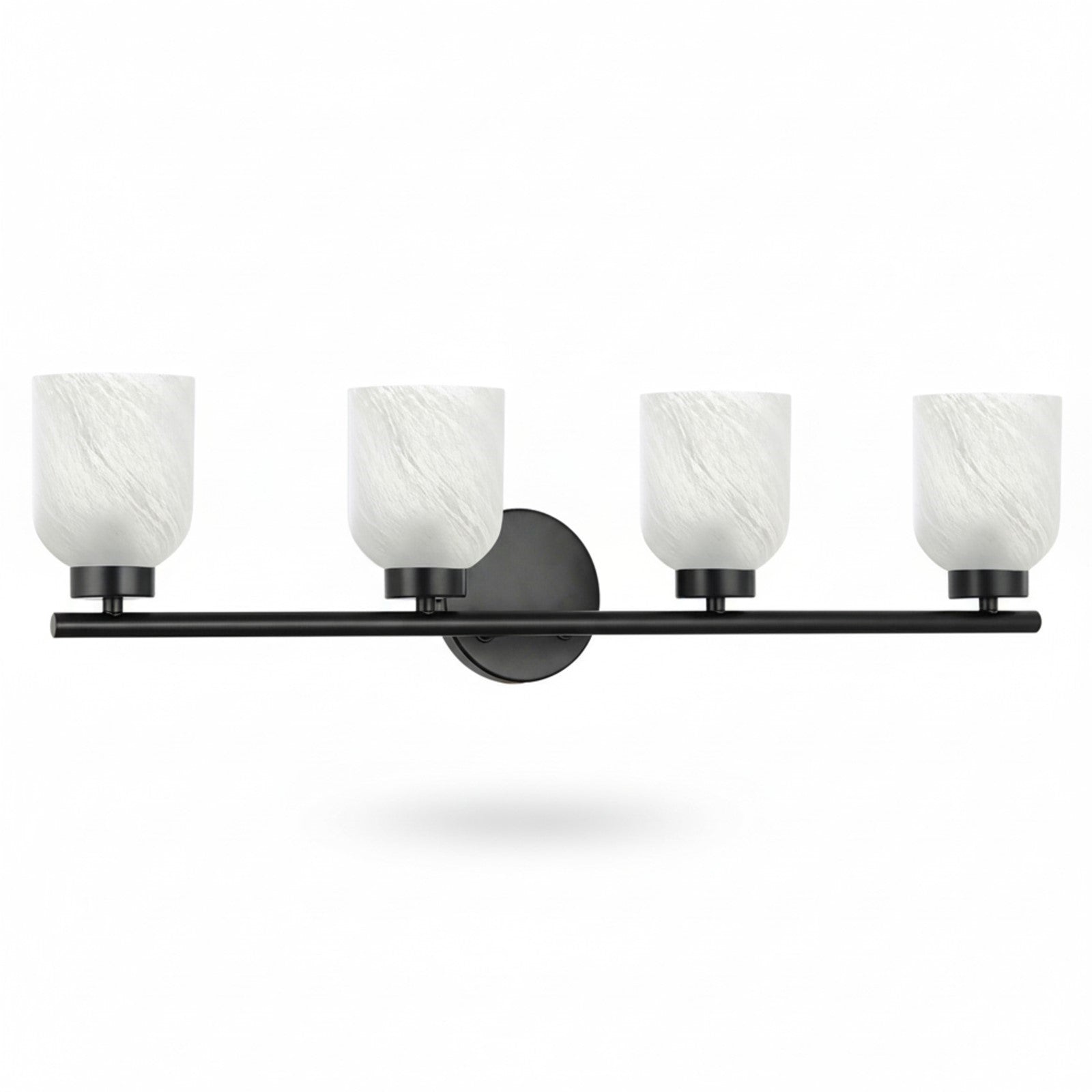 Dainolite Vonda 29in 4-Light Vanity Light | Transitional Matte Black Metal and Faux Alabaster Glass | Bathroom & Powder Room | 29 | Model VND-294W-MB-ALB