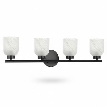 Dainolite Vonda 29in 4-Light Vanity Light | Transitional Matte Black Metal and Faux Alabaster Glass | Bathroom & Powder Room | 29 | Model VND-294W-MB-ALB