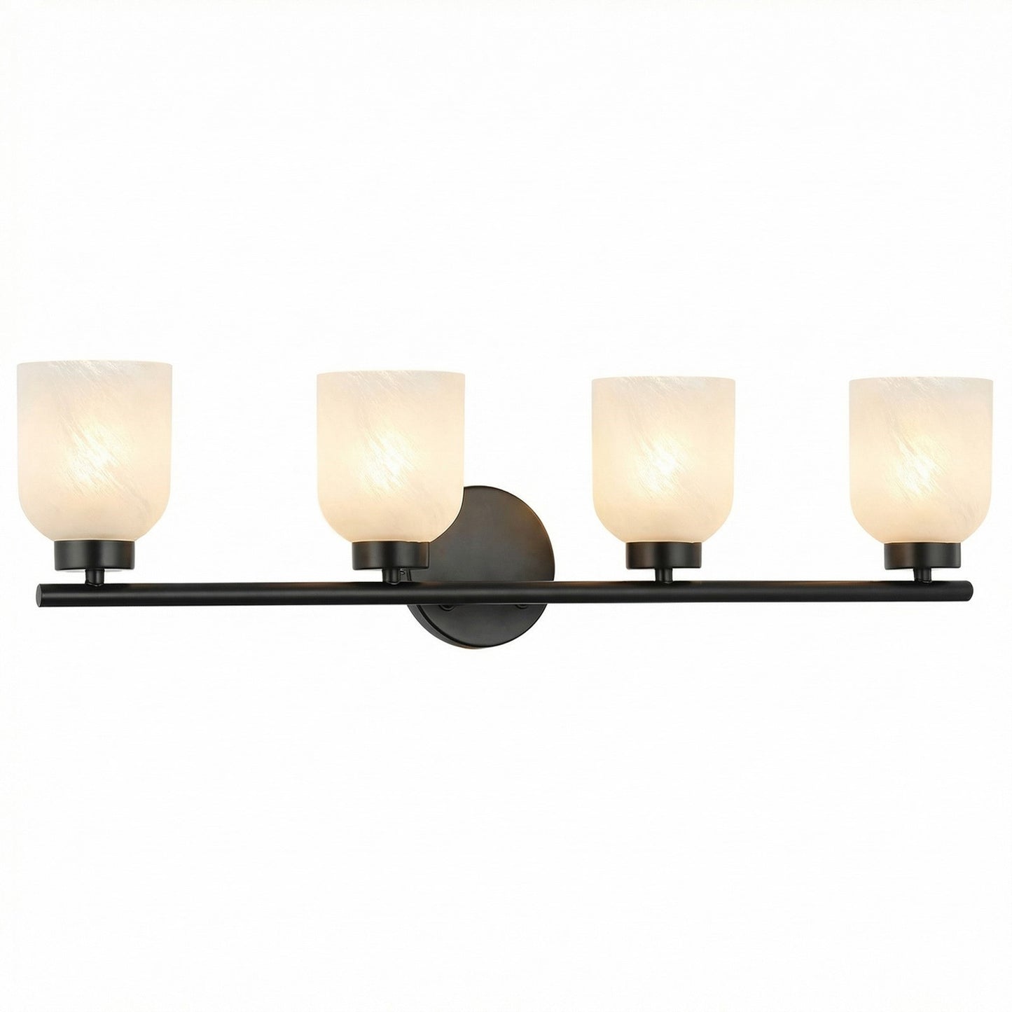 Dainolite Vonda 29in 4-Light Vanity Light | Transitional Matte Black Metal and Faux Alabaster Glass | Bathroom & Powder Room | 29 | Model VND-294W-MB-ALB