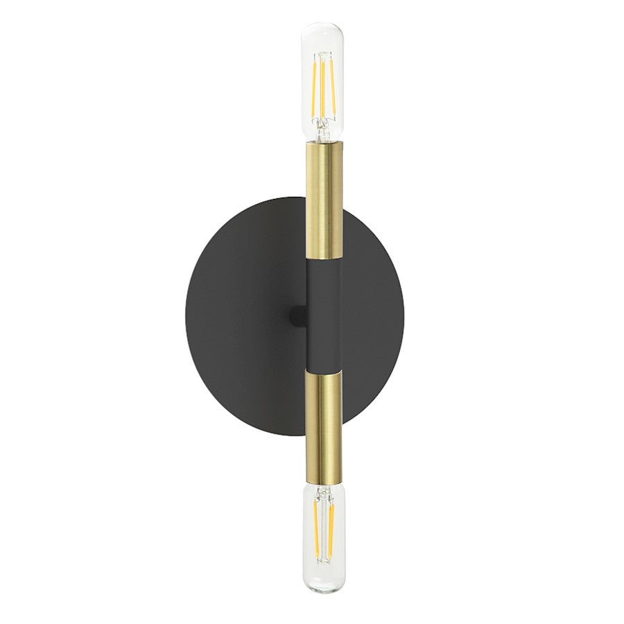 Dainolite Wand 2-Light Wall Sconce | Modern Matte Black and Aged Brass | Hallway & Bedroom Accent | 5.75 x 6 x 8.5 in | Model WAN-132W-MB-AGB
