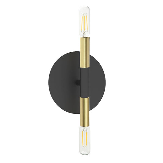 Dainolite Wand 2-Light Wall Sconce | Modern Matte Black and Aged Brass | Hallway & Bedroom Accent | 5.75 x 6 x 8.5 in | Model WAN-132W-MB-AGB