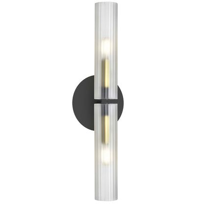 Dainolite Wand 20in 2-Light Wall Sconce | Transitional Matte Black and Aged Brass with Frosted Glass | Bathroom & Bedroom | Model WAN-192W-MB-AGB-FR