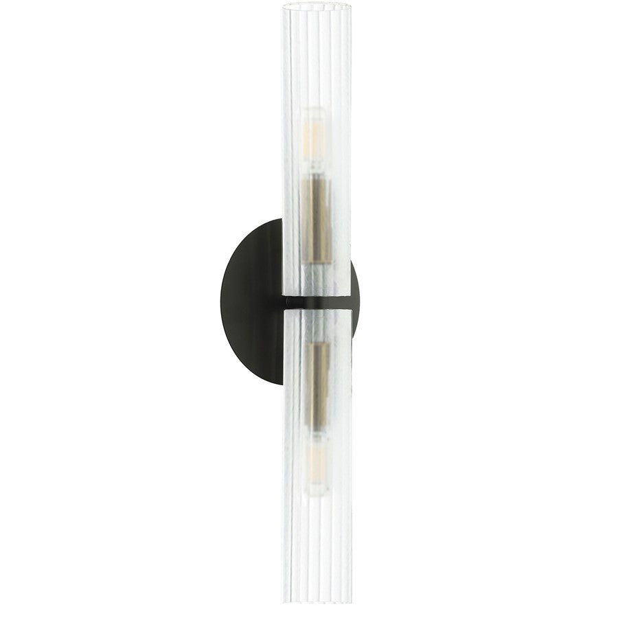 Dainolite Wand 20in 2-Light Wall Sconce | Transitional Matte Black and Aged Brass with Frosted Glass | Bathroom & Bedroom | Model WAN-192W-MB-AGB-FR