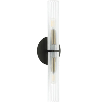 Dainolite Wand 20in 2-Light Wall Sconce | Transitional Matte Black and Aged Brass with Frosted Glass | Bathroom & Bedroom | Model WAN-192W-MB-AGB-FR