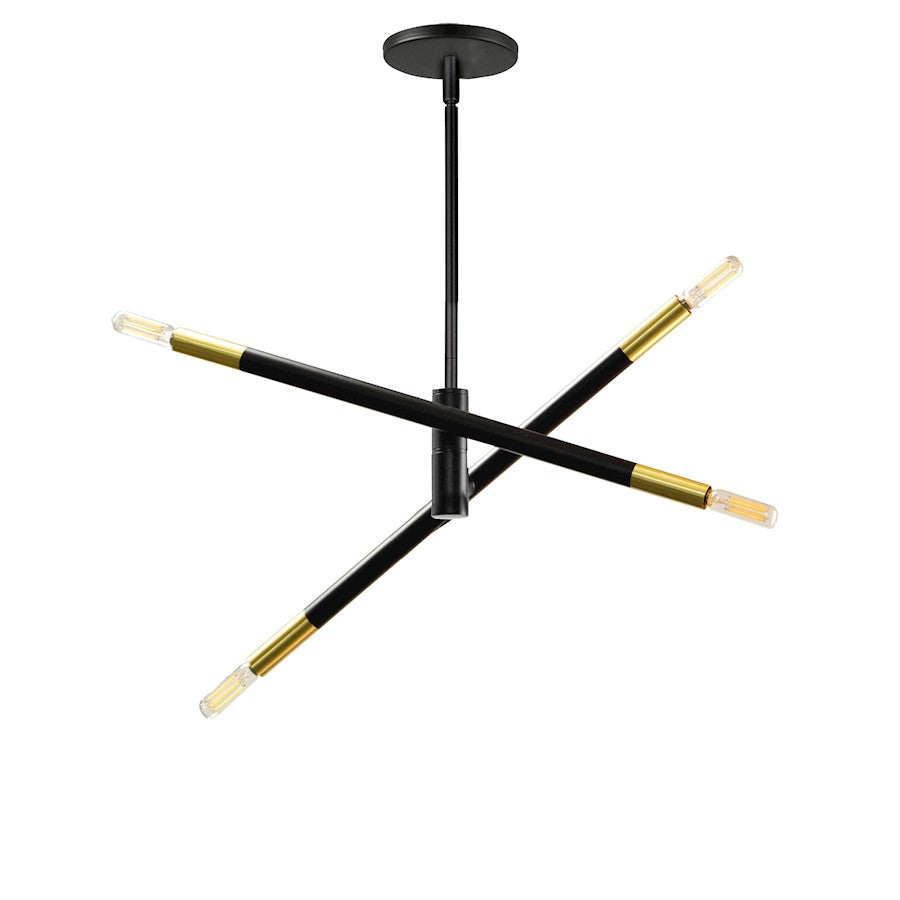 Dainolite Wand 20in 4-Light Pendant | Modern Matte Black and Aged Brass Metal | Kitchen Island & Dining Room | 19.5 x 19.5 x 4 in | Model WAN-244P-MB-AGB