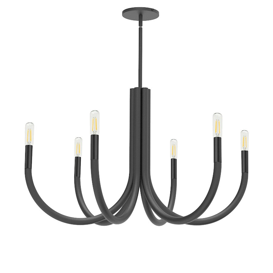 Dainolite Wand 28in 6-Light Chandelier | Modern Matte Black Metal | Dining Room & Foyer | 28 x 28 x 17 in | Model WAN-286C-MB