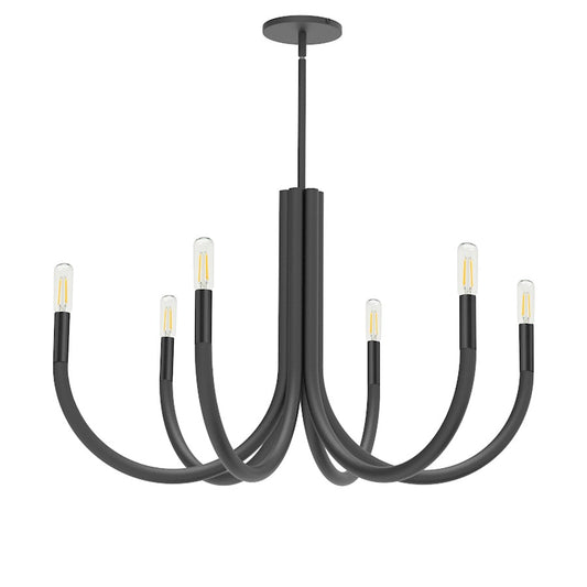 Dainolite Wand 28in 6-Light Chandelier | Modern Matte Black Metal | Dining Room & Foyer | 28 x 28 x 17 in | Model WAN-286C-MB