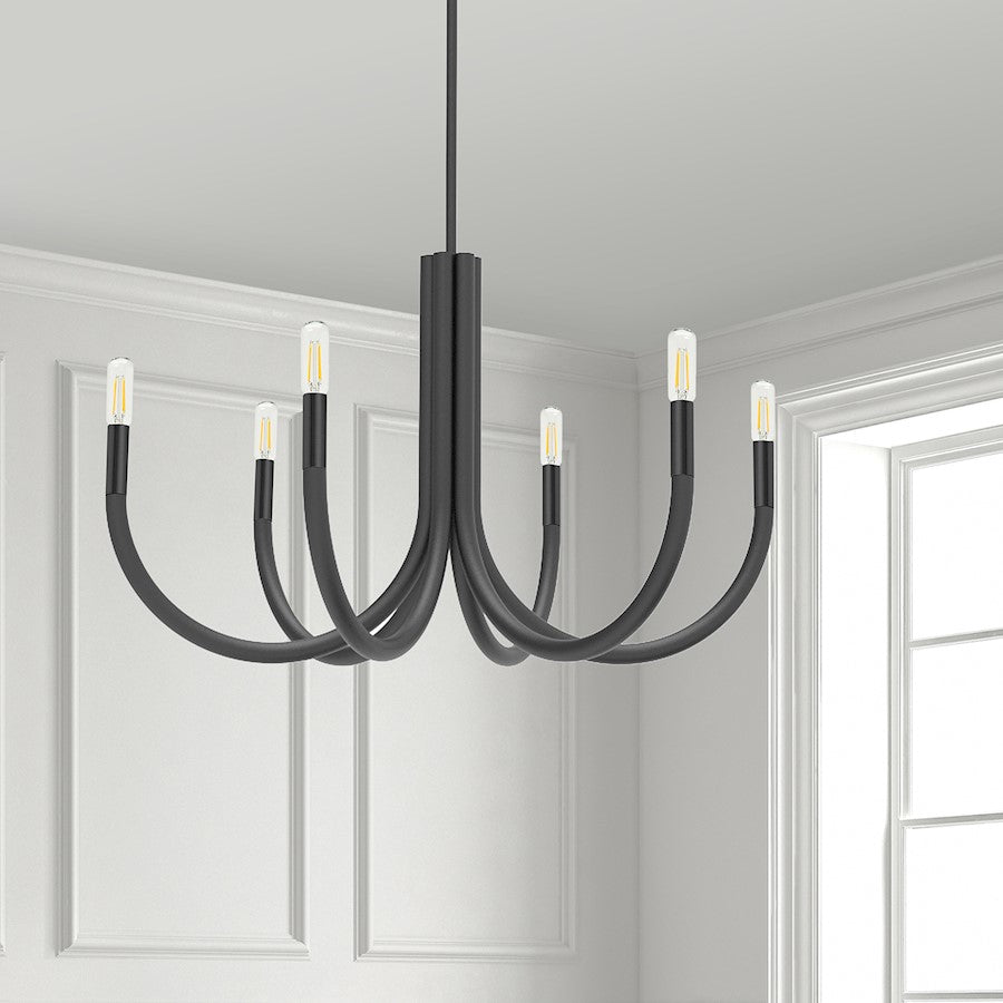 Dainolite Wand 28in 6-Light Chandelier | Modern Matte Black Metal | Dining Room & Foyer | 28 x 28 x 17 in | Model WAN-286C-MB