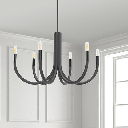 Dainolite Wand 28in 6-Light Chandelier | Modern Matte Black Metal | Dining Room & Foyer | 28 x 28 x 17 in | Model WAN-286C-MB