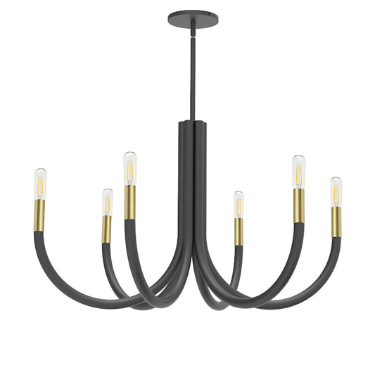 Dainolite Wand 28in 6-Light Chandelier | Modern Matte Black and Aged Brass | Dining Room & Foyer | 28 x 28 x 17 in | Model WAN-286C-MB-AGB