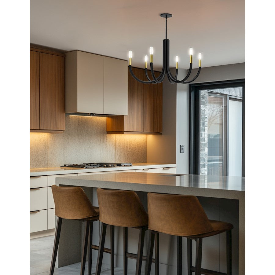 Dainolite Wand 28in 6-Light Chandelier | Modern Matte Black and Aged Brass | Dining Room & Foyer | 28 x 28 x 17 in | Model WAN-286C-MB-AGB