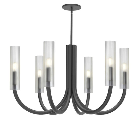 Dainolite Wand 30in 6-Light Chandelier | Transitional Matte Black and Frosted Glass | Dining Room & Foyer | Model WAN-306C-MB-FR